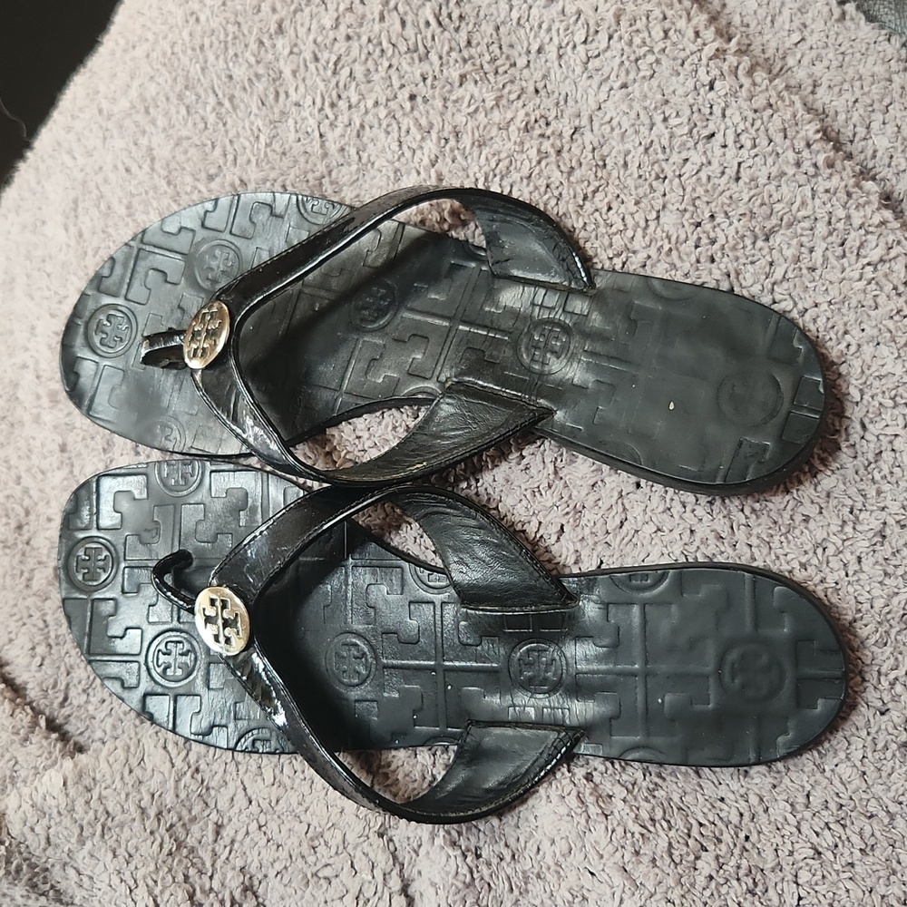 Tory Burch Thora Black Patent Leather Sandals Women's Size 7.5
